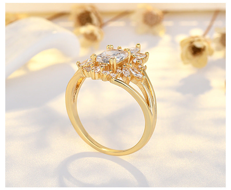 Womens Zircon Water Drop Geometric Copper Ring Micro Inlay Jewelry For Daily Wear Geometric Inlay Sparkle Glow