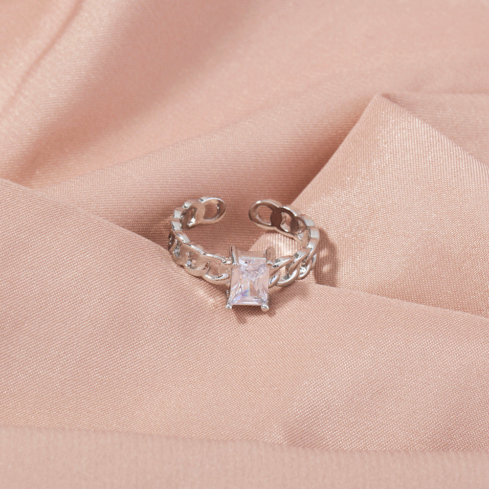 Unisex Copper Ring Adjustable Open Ring With White Zircon Geometric Design Fashion Women And Men One Size Fits