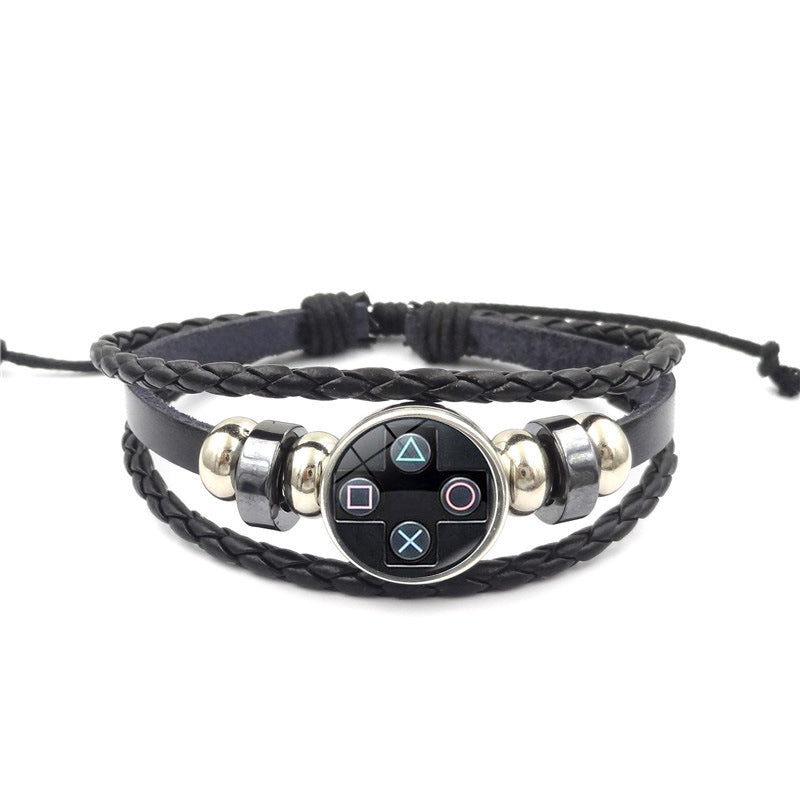 Unisex Leather Snap Bracelet Handmade Multi Layer Beaded Weave Bracelet Geometric Design Anniversary Travel Gift