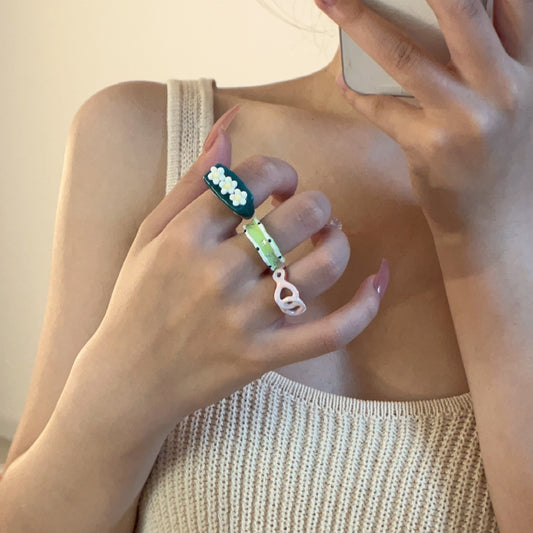 Alloy Ring Retro Enamel Dripping Oil Geometric Macaron Sweet Aesthetic Fashion Jewelry for Women Durable Style