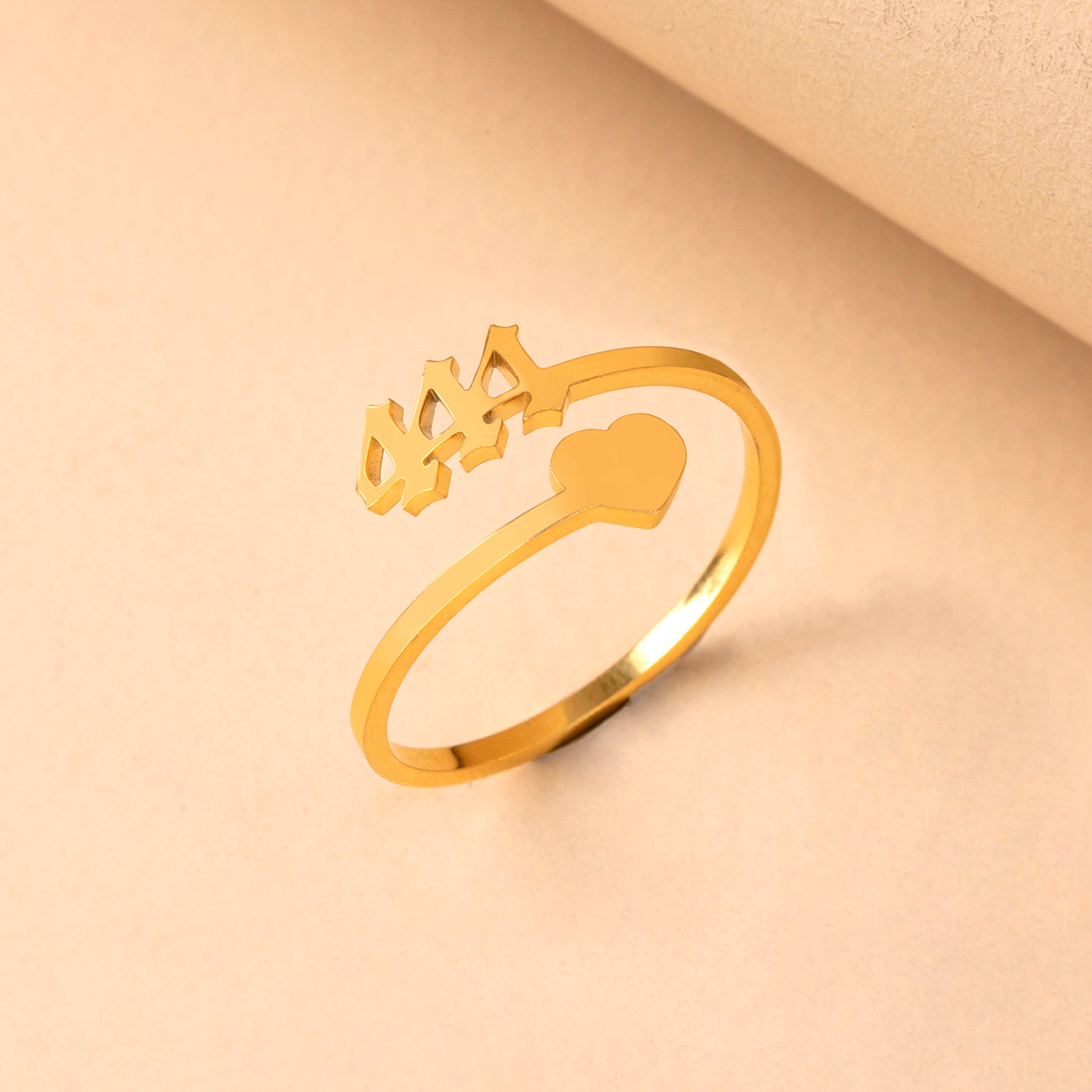 Stainless Steel Lucky Number Ring Adjustable Text Lettering Design Gold Tone Jewelry For Women And Girls Style