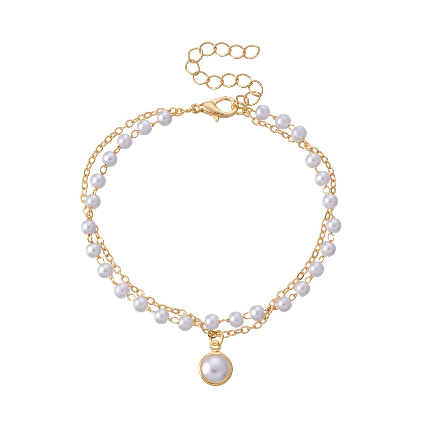 Womens Pearl Bracelet Double Layer Retro Alloy Drop Shape Korean Style Gift Accessory Elegant Everyday Wear Gift