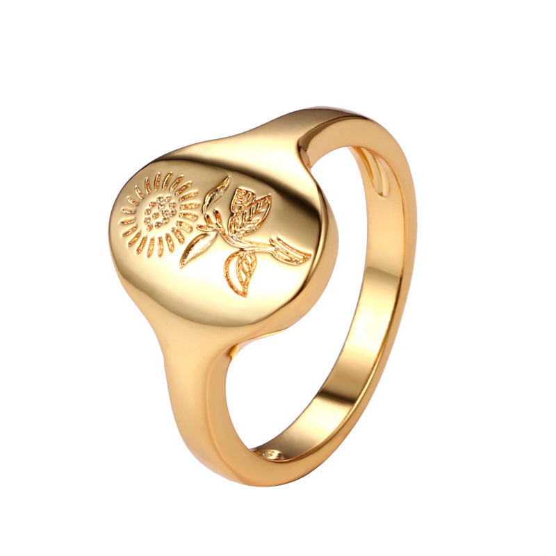 Womens Brass Ring With Vintage Sunflower Patterns European American Design Jewelry High Quality Fashion Styles