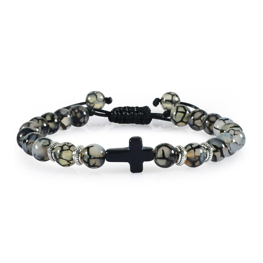 Unisex Woven Stone Bracelet With Cross Adjustable Bohemian European American Style Gift For Men Women Fashion Accessory