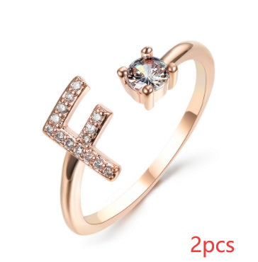 Womens Initial Letter Ring Adjustable Vintage Jewelry Zircon Accents Alloy Rhinestone Ring Perfect For Gifting