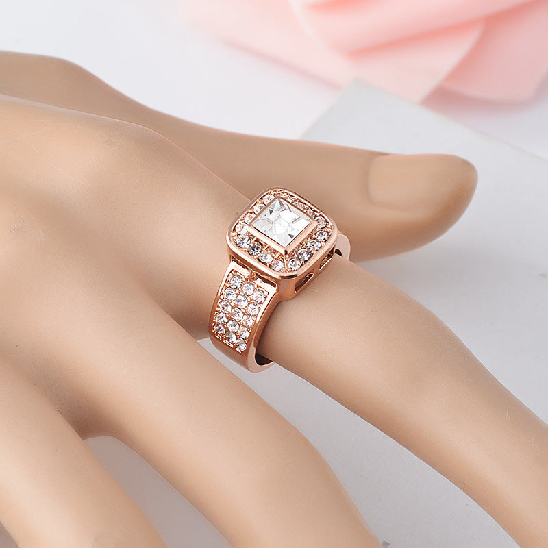 Crystal Diamond Copper Ring For Women White Gold Finish