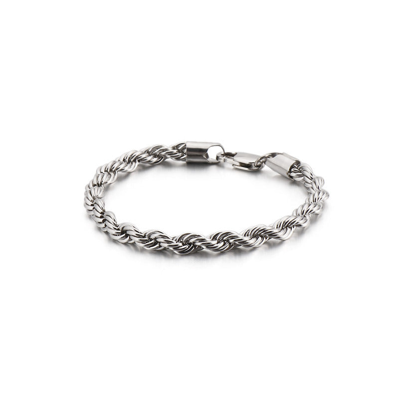 Mens Stainless Steel Braided Bracelet Twisted Rope Chain Silver Plated Fashion Jewelry Elegant Gleaming Silver