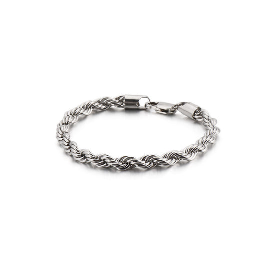 Mens Stainless Steel Braided Bracelet Twisted Rope Chain Silver Plated Fashion Jewelry Elegant Gleaming Silver