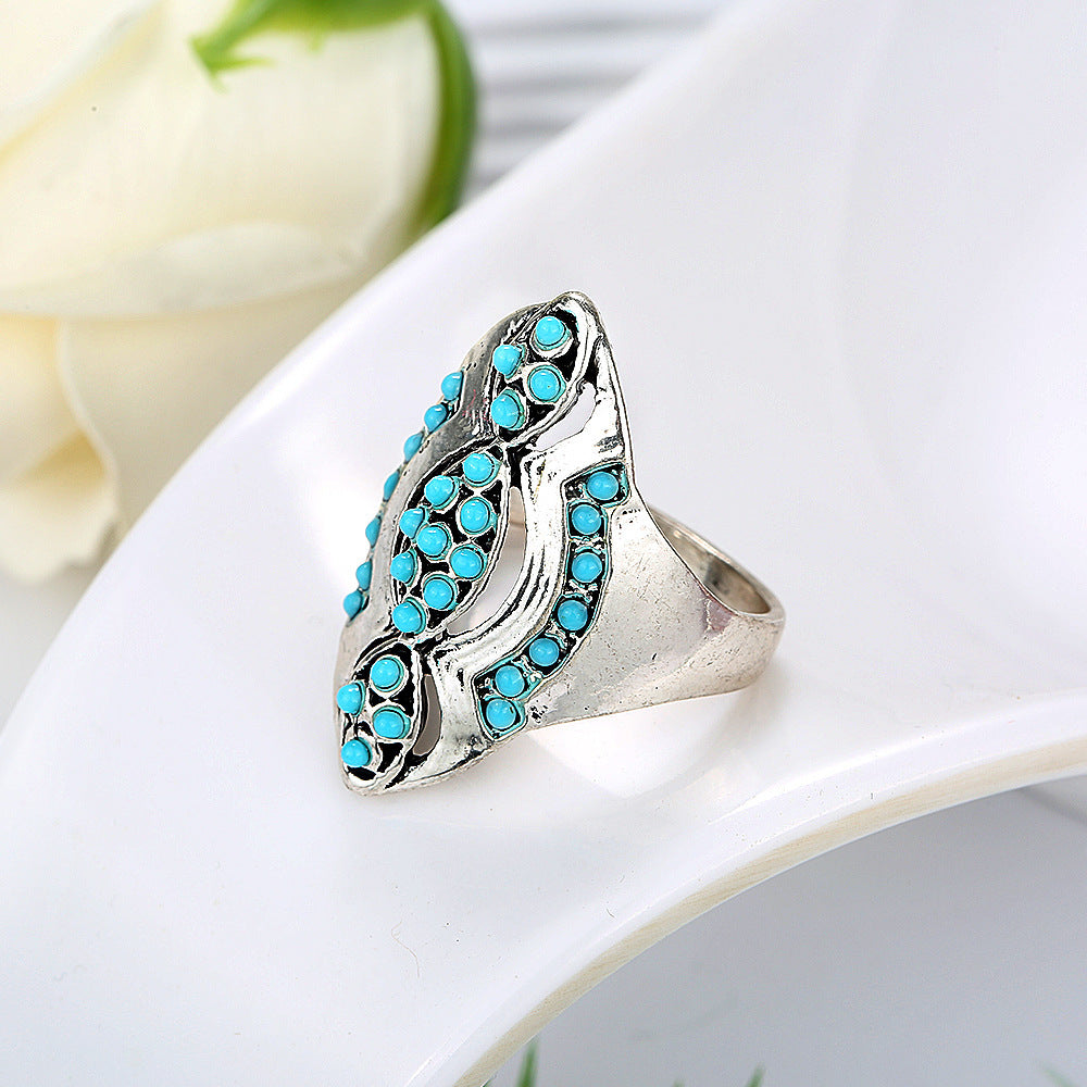 Unisex Gold Plated Ring With Inlaid Resin In Antique Silver Finish Geometric Design Alloy Jewelry Gift For Everyone