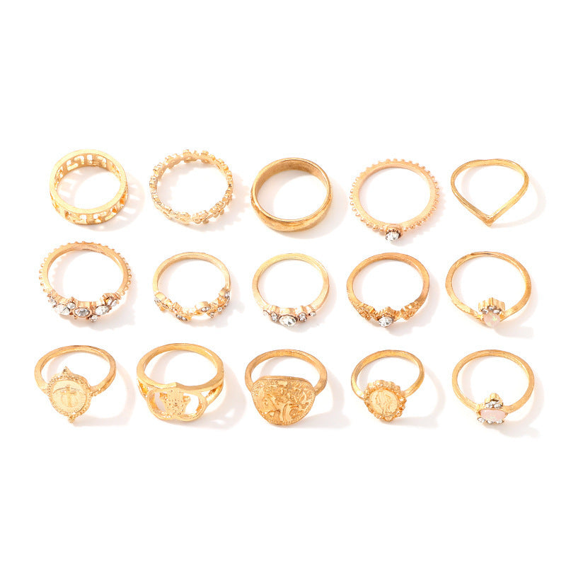 Women Retro Ring Set Alloy Electroplated Love Branch Bergamot Design European American Style Jewelry Everyday