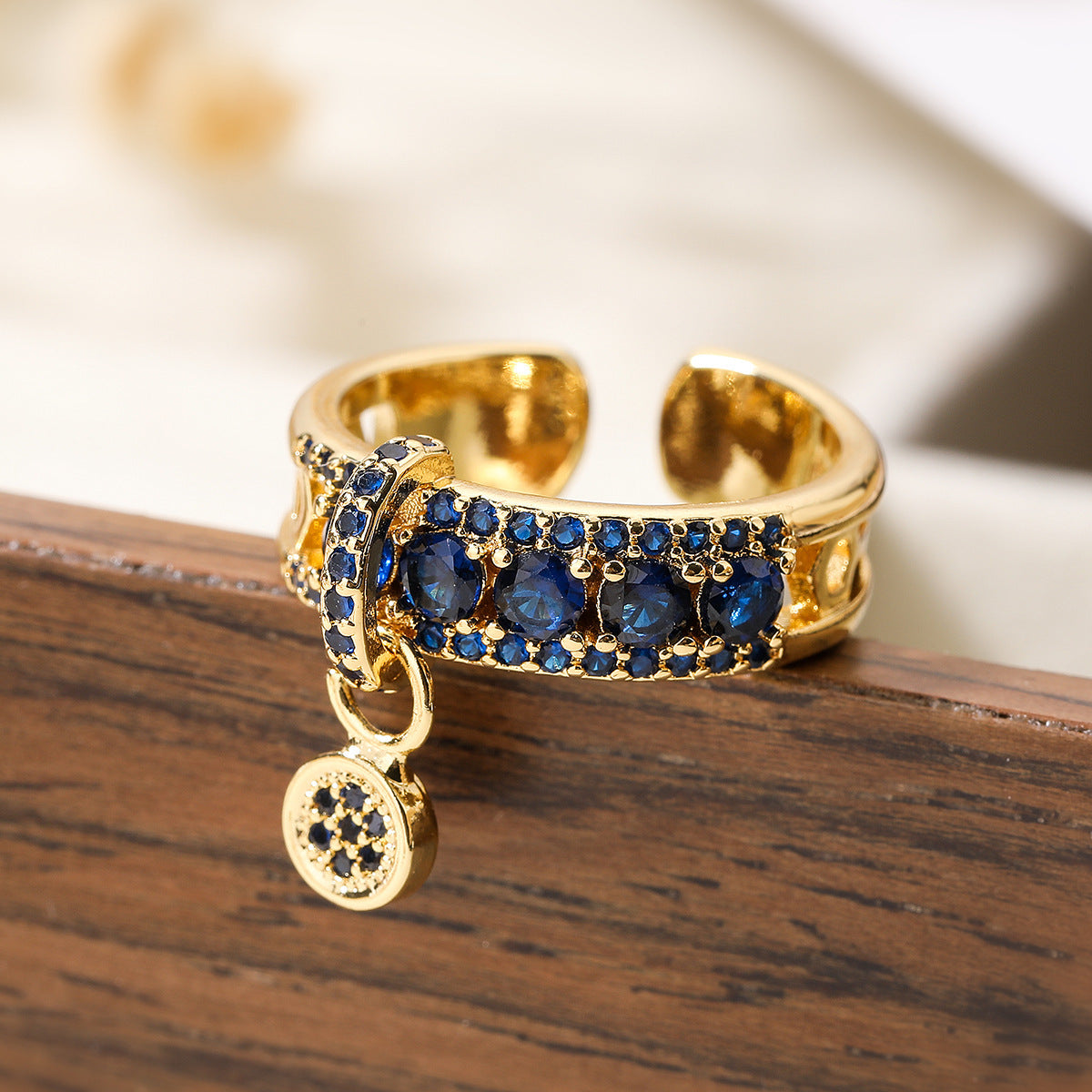 Womens Adjustable Open Geometric Zircon Ring Copper Plated Gold Tone Fashion Jewelry Elegant Shine For Any Day