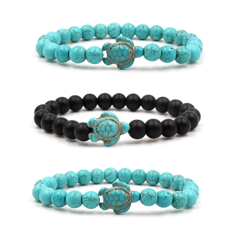 Unisex Volcanic Stone Bracelet With White Turquoise Geometric Design And Elastic Band For Men Women Everyday Wear