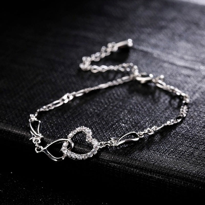 Gold Bracelet Double Heart Elegant Alloy Fashion Jewelry Trendy Design Bracelet Perfect Gift For Her And Girls