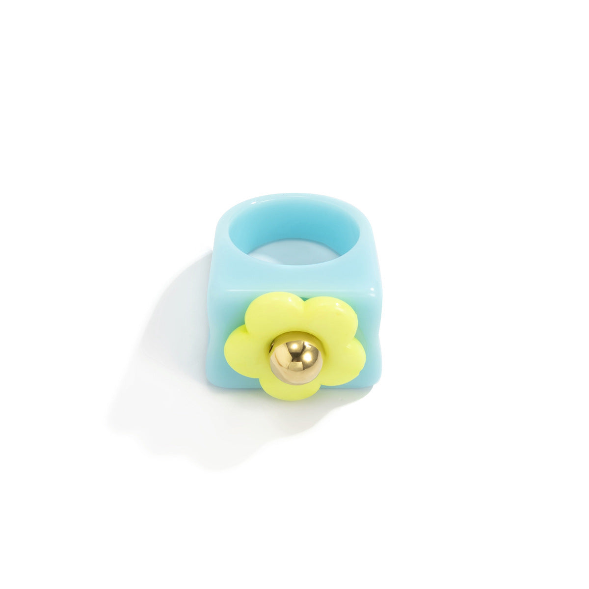 Womens Flower Resin Ring Wide Floral Statement Fashion Ring
