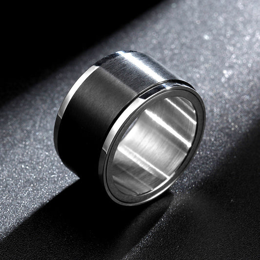 Mens 12mm Ultra Wide Rotating Inner Ball Outer Flat 316L Stainless Steel Black Ring Wedding Gift Durable Today
