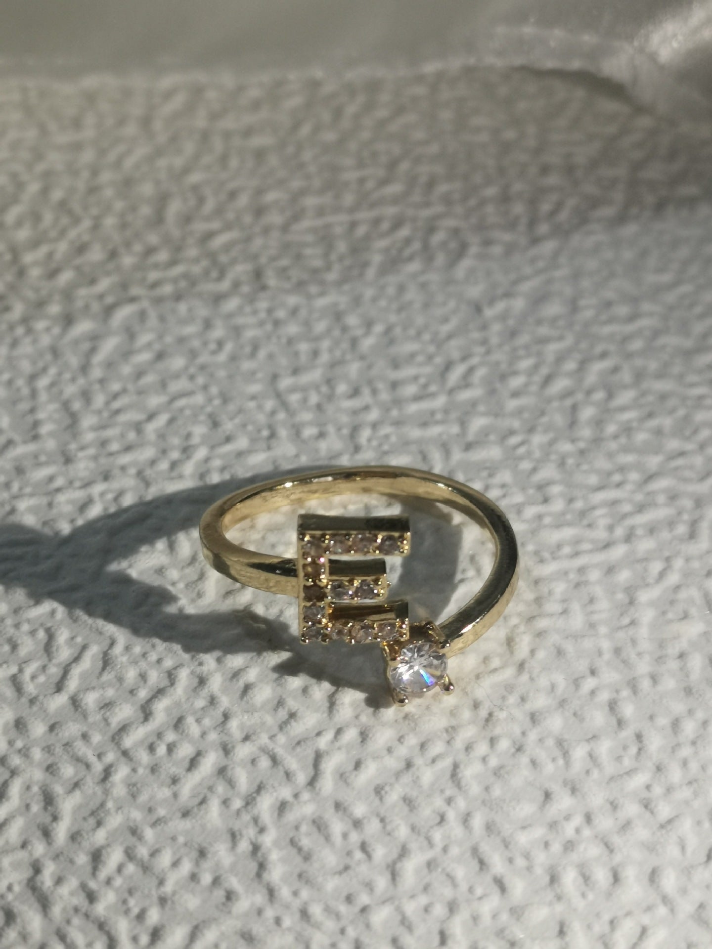 Unisex Copper Ring Adjustable Zircon Inlaid Letter Design