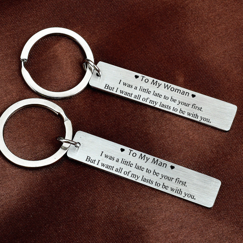 Matching Couple Keychains Stainless Steel Rectangle Key Rings Brushed And Mirror Finish 5cm Unisex Fashion Duo