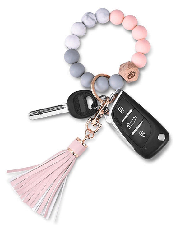 Womens Silicone Wristlet Keychain With Wood Beads Bracelet Key Ring For Handbags Car Decoration And Pendant OK