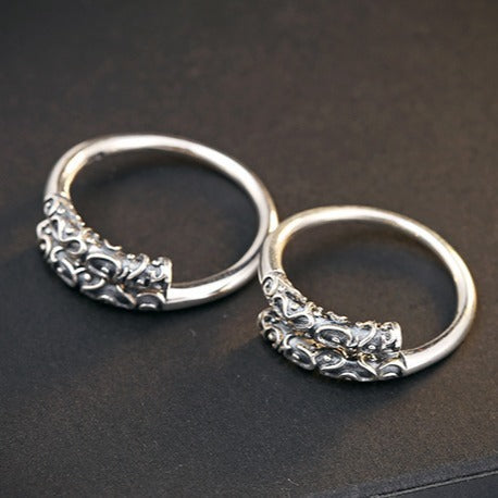 Unisex Sterling Silver Ring Electroplated Golden Hoop Retro Geometry 925 Silver Ring For Men And Women Everyday