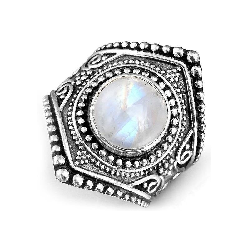 Elegant Geometric Vintage Moonstone Ring In Silver Alloy For Women Jewelry Fashion Timeless Sparkling Shine On
