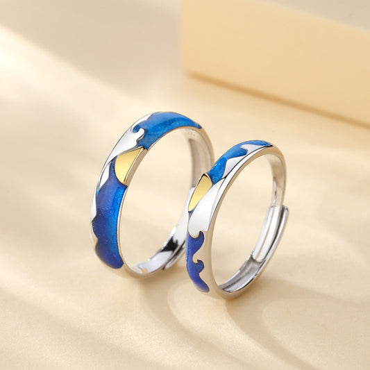 Sea Moon Ring Adjustable Enamel Sterling Silver Jewelry