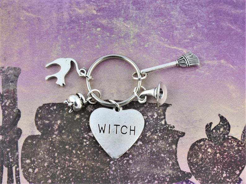 Witch Keychain Plated Alloy Charm Key Ring Halloween Witchcraft 30mm Decoration Accessories Trendy Fashionable