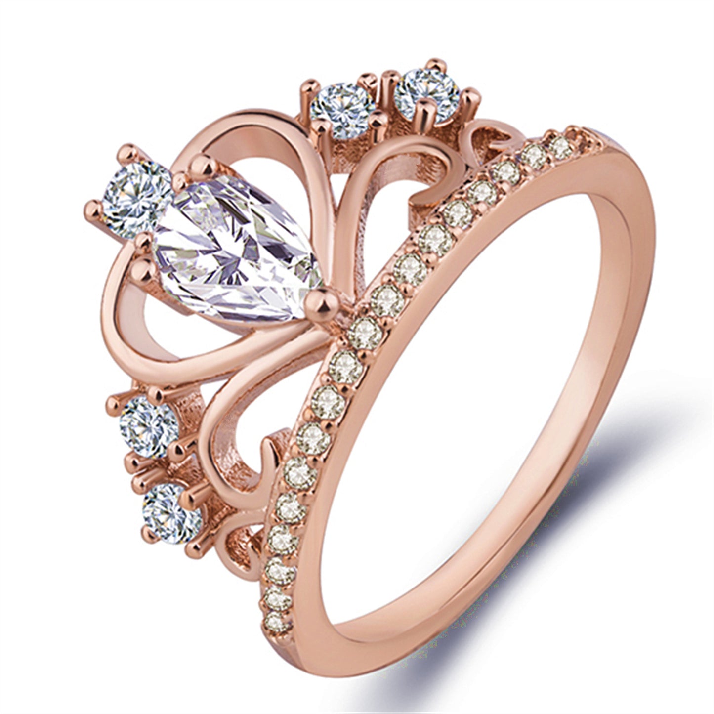 Zircon And Diamond Rose Gold Ring For Women Crown Setting Elegant Jewelry Timeless Sparkle For Everyday Ladies