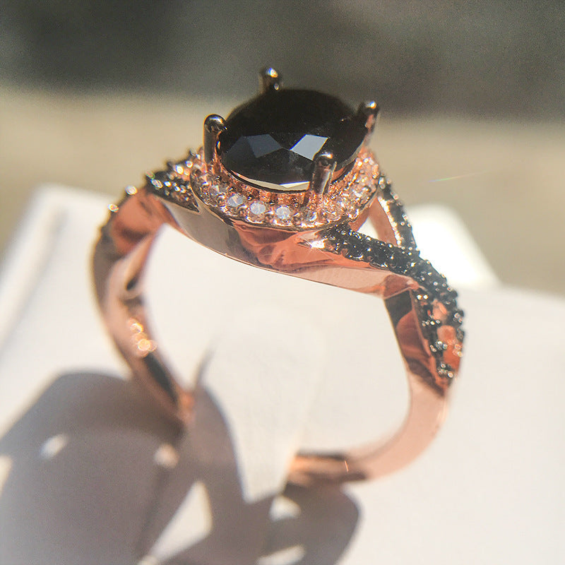 Copper Ring Geometric Mosaic Gold Plated Inlaid Black Gems Size 6 7 8 9 10 One Piece Crafted For Everyday Wear