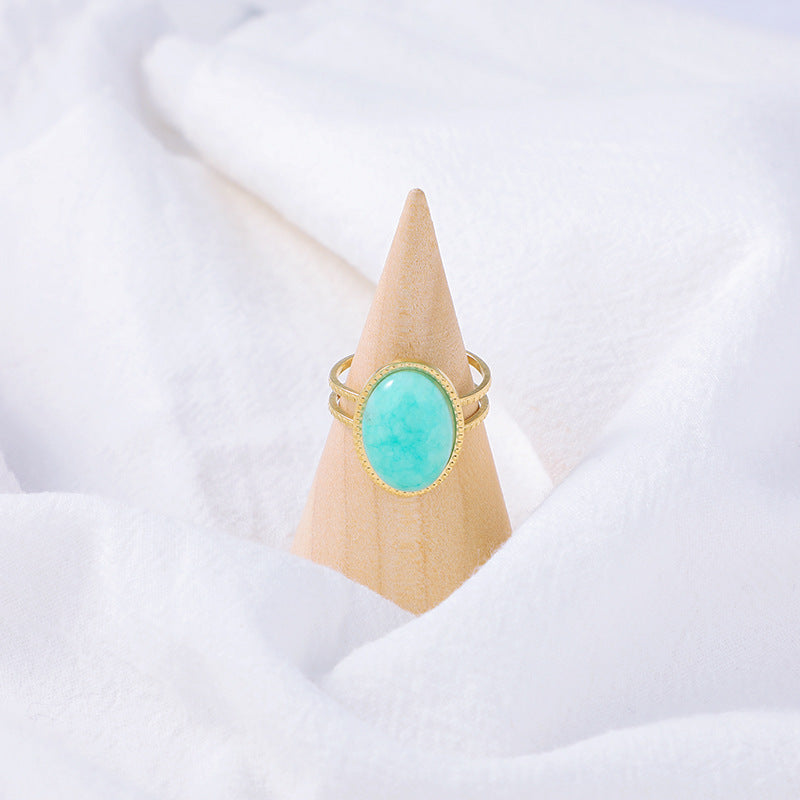 European And American Retro Female Light Luxury Temperament Turquoise Hollow Ring