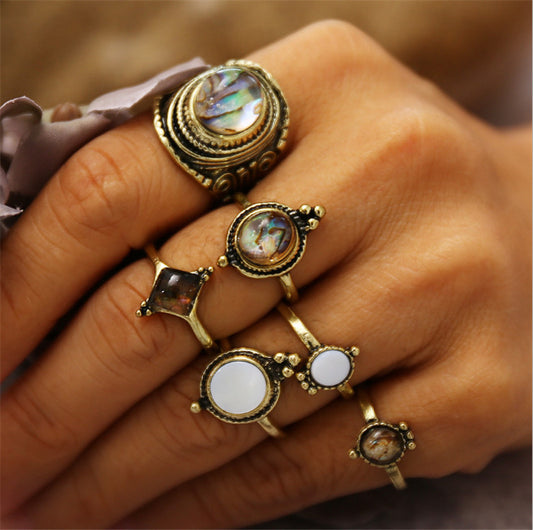 Exotic Water Drop Crystal Inlay Alloy Ring Set For Women 6 Piece Pebble Design Fashion Jewelry For Everyday Wear