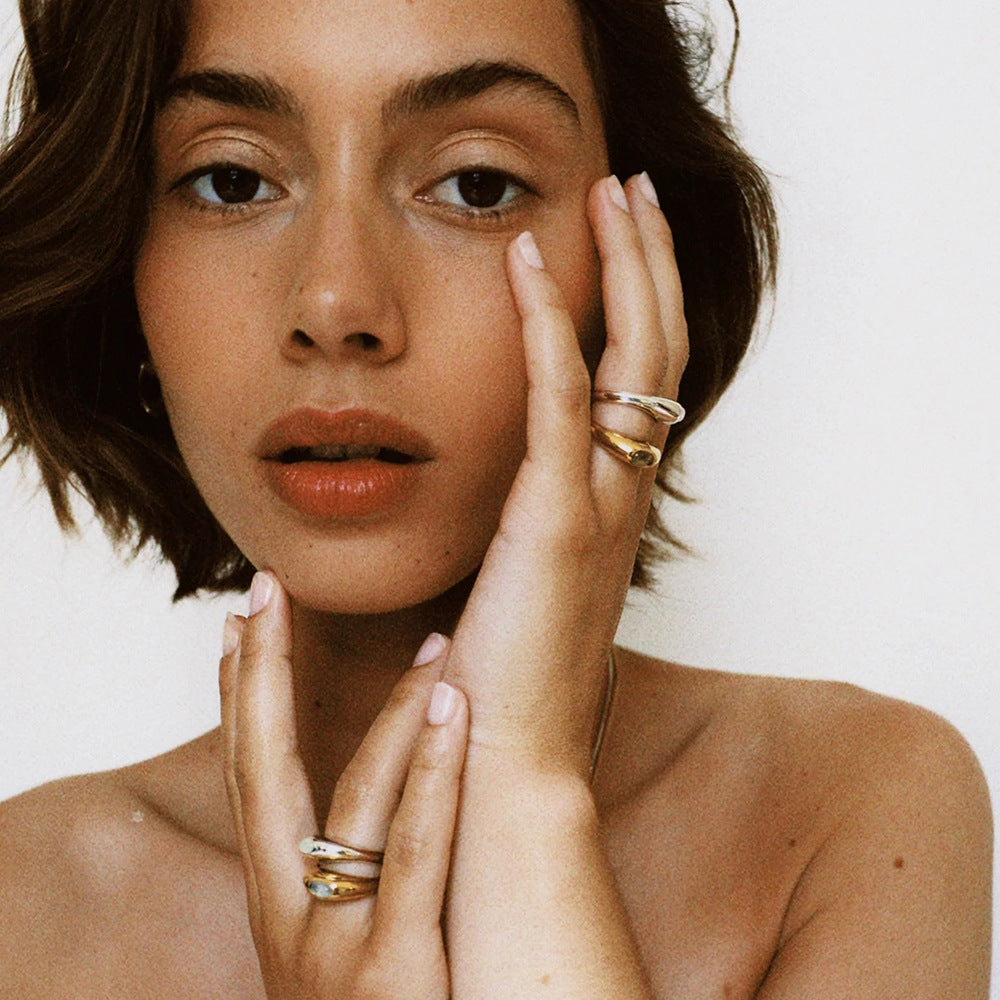 Womens Geometric Circle Ring Stainless Steel 18K Gold Resin