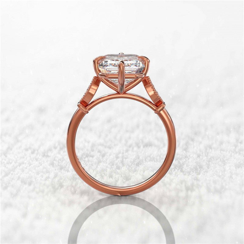 Womens Rose Gold Zircon Ring With Four Prong Setting
