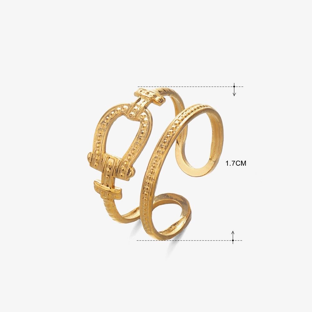 Gold Plated Ring Double Stainless Steel Geometric Design Jewelry Fashion Ring European American Style Classics
