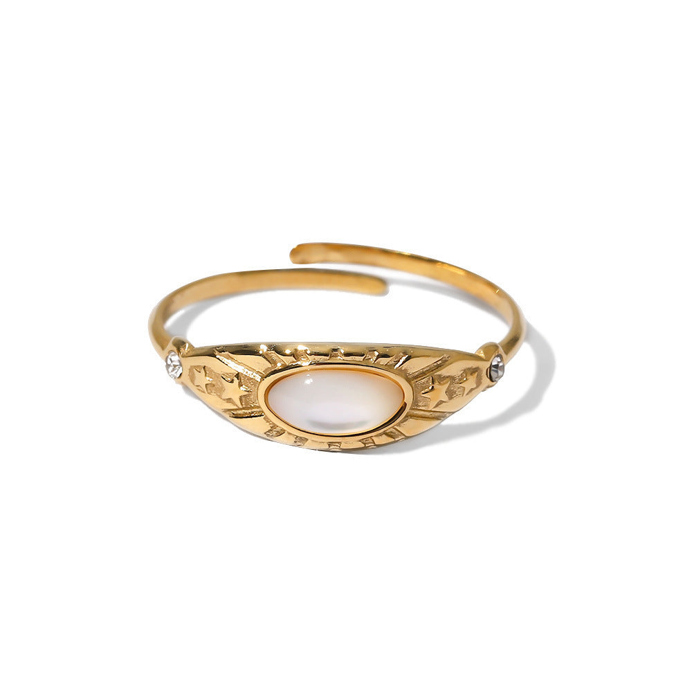 Gold Plated Stainless Steel Ring With Zircon Inlaid Geometric Star Retro European Design For Daily Wear Classy