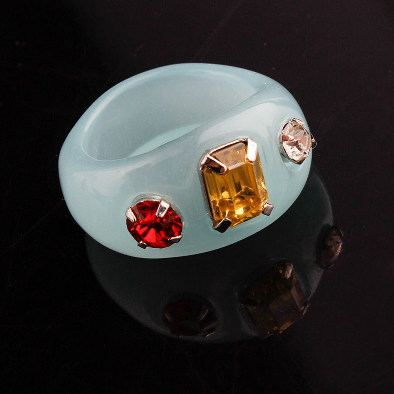 Vintage Star Rings Set for Women Alloy Inlaid Gem Rings Electroplated Candy Colored Jewelry Six Piece Set Gift