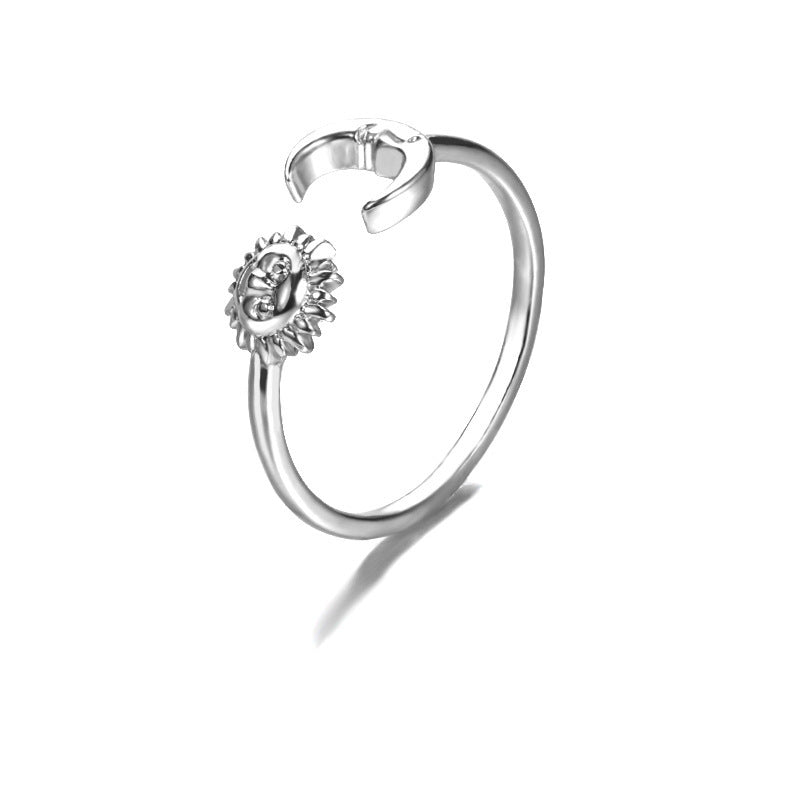 Adjustable Sun Moon Copper Ring Crescent Opening Band Simple Design Fashion Jewelry Statement Ring Subtle Glow