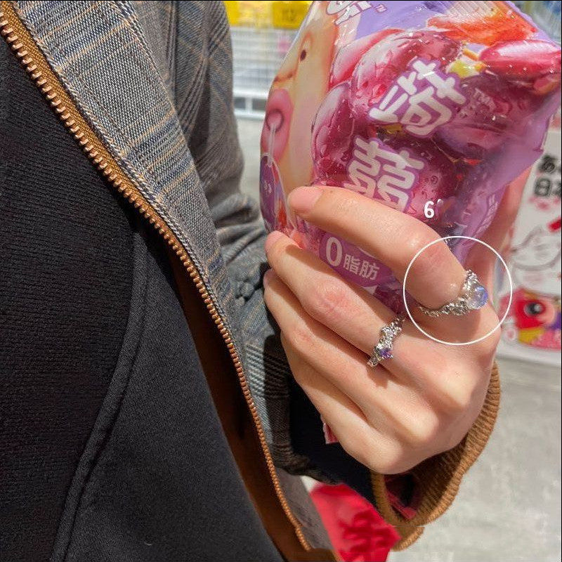 Copper Heart Ring Adjustable Moonstone Aurora Love Purple Diamond Accents Cold Light Design Jewelry Ring For Women