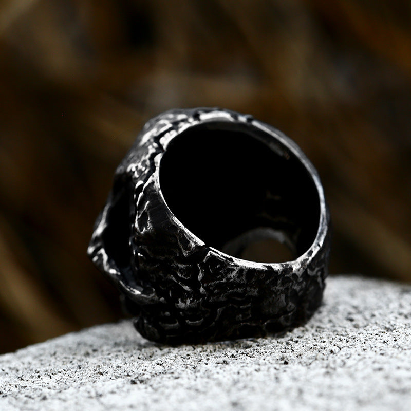 Mens Punk Skull Ring Titanium Stainless Steel Vintage Biker Ring Cool Fashion Jewelry Gothic Rings for Men and Women Gift Idea Statement Ring