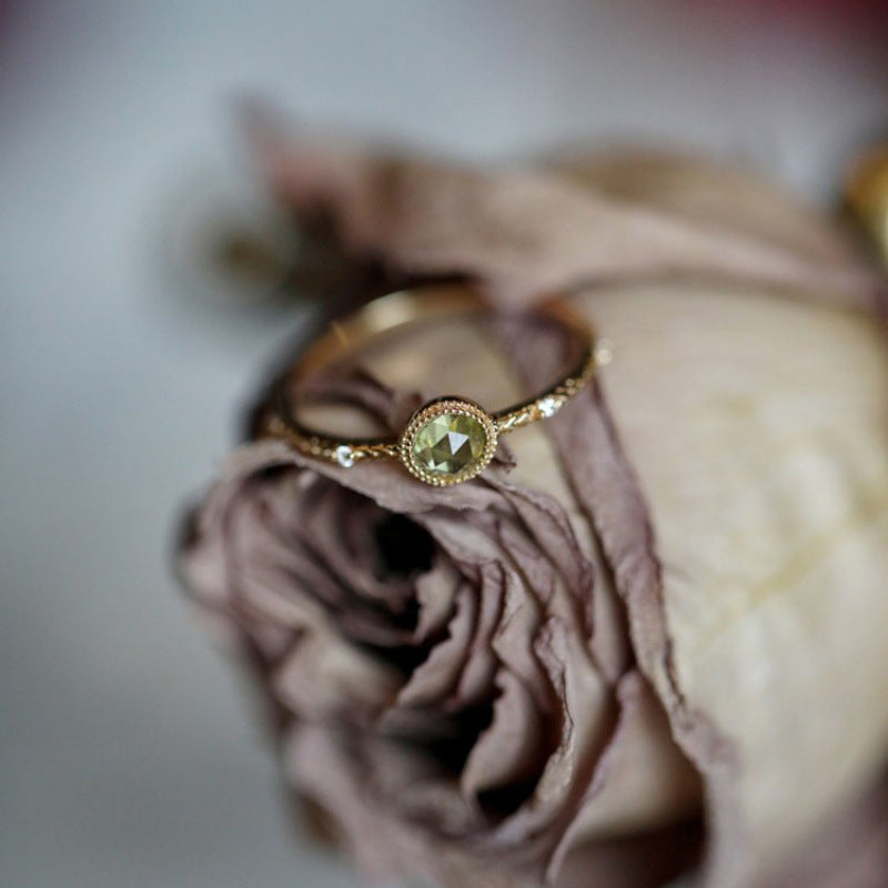 Womens Copper Adjustable Ring With Green Stone Rose Cut And Geometric Designs Jewelry For Everyday Style Modern