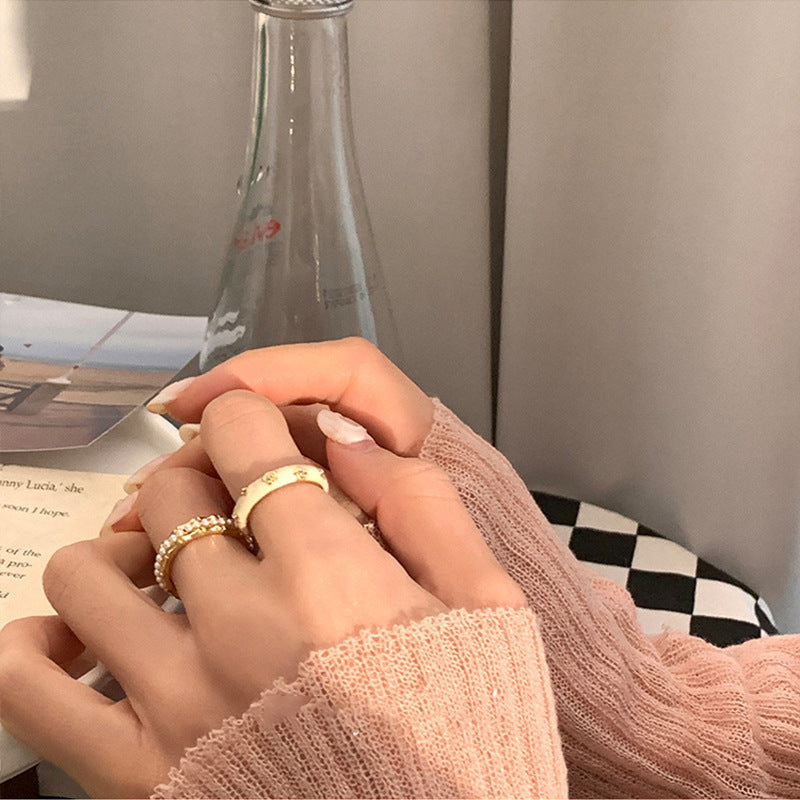 Pearl Ring Bamboo Joint Creative Ring Unique Geometric Metal Ring Pearl Inlay Design Distinctive Gold Ring Pearl