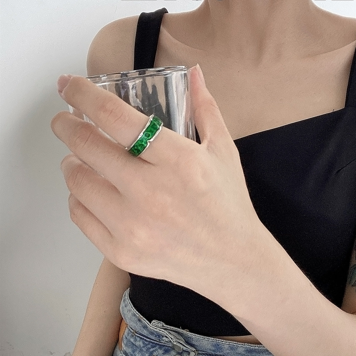 Unisex Green Copper Ring With Geometric Design Adjustable Electroplated Fashion Jewelry For Women And Men Great Gift