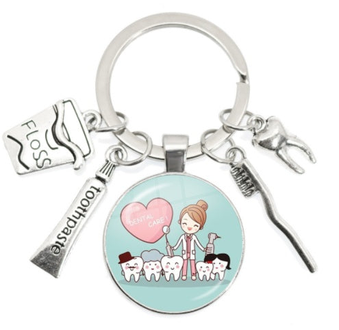 Round Toothbrush Keychain Alloy Metal Key Ring Unisex Pendant Gift for Keys Bags Backpacks and More Gift Ideas