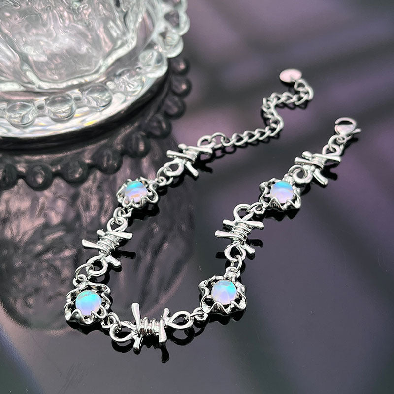 Womens Moonstone Bracelet And Necklace Set Alloy Geometric Design Fashionable Gift For Her Practical Gift Idea