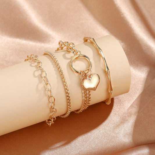 Womens Fashion Bracelet Set 4 Piece Alloy Electroplated Love Bracelets Personalized Jewelry Gift For Her Style
