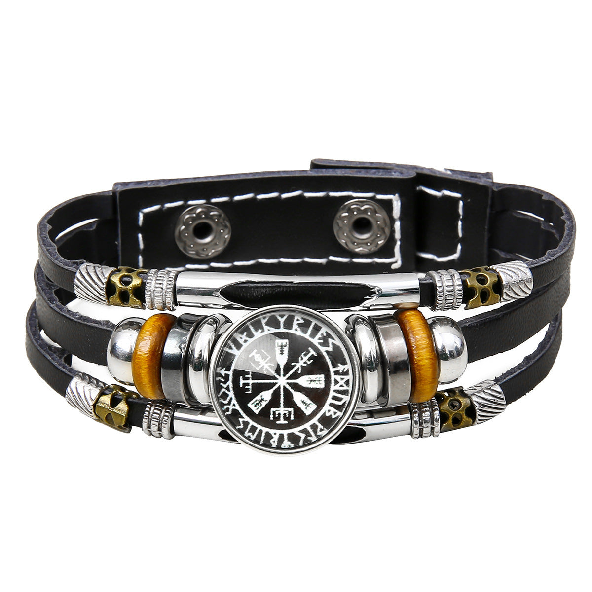 Mens Viking Compass Bracelet Multi Layered Leather Bracelet With Stainless Steel Titanium Steel Accents High Quality