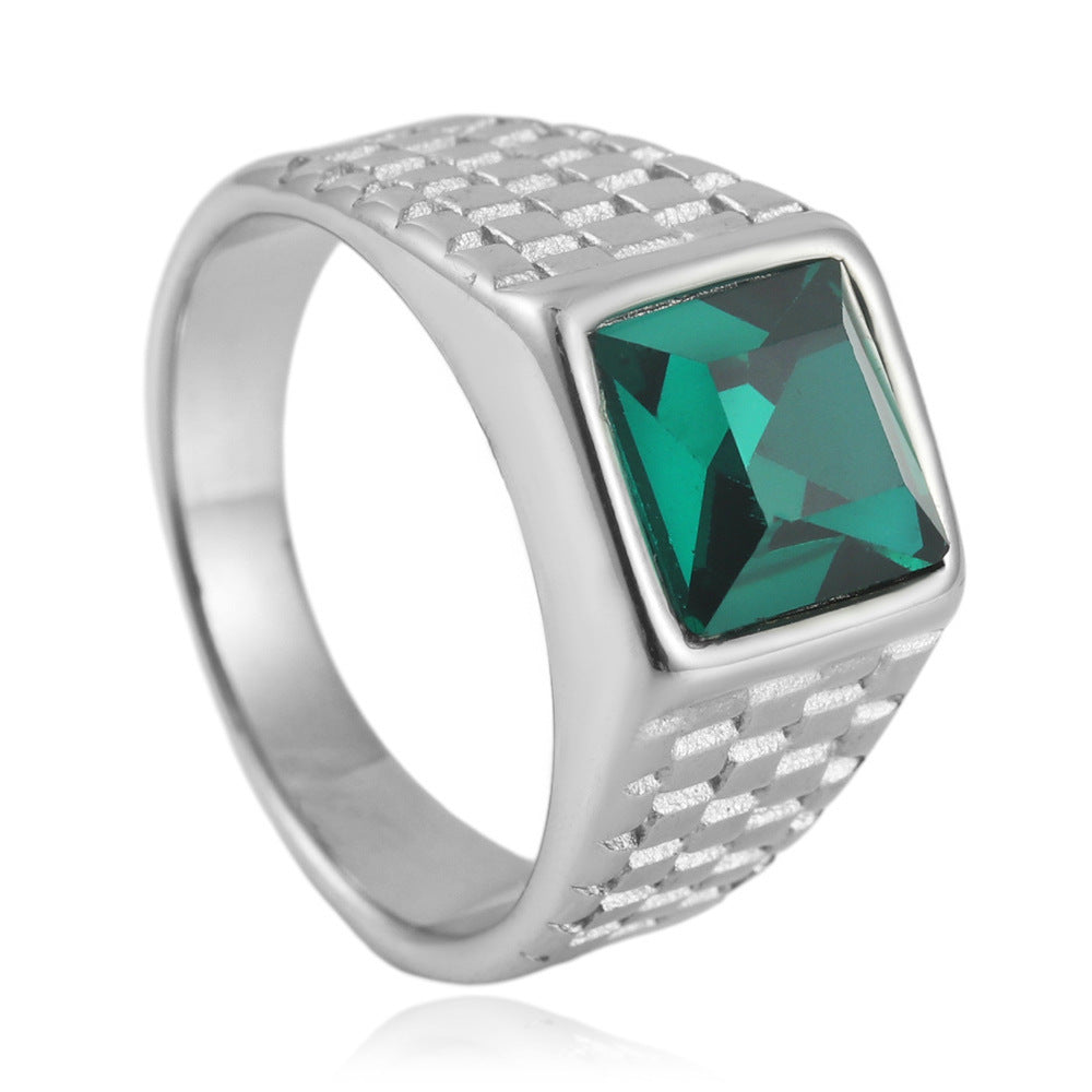 Titanium Steel Ring With Colorful Stone Square Design For Women Size 7 8 9 1 Polished Finish For Everyday Wear