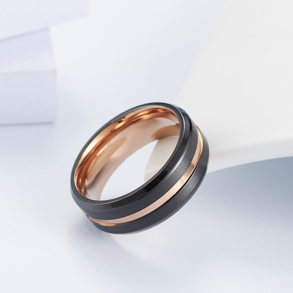 Unisex Ring Two Tone Black Rose Gold Titanium Steel Brushed Matte Finish Durable Everyday Wear Fashion Jewelry Gift