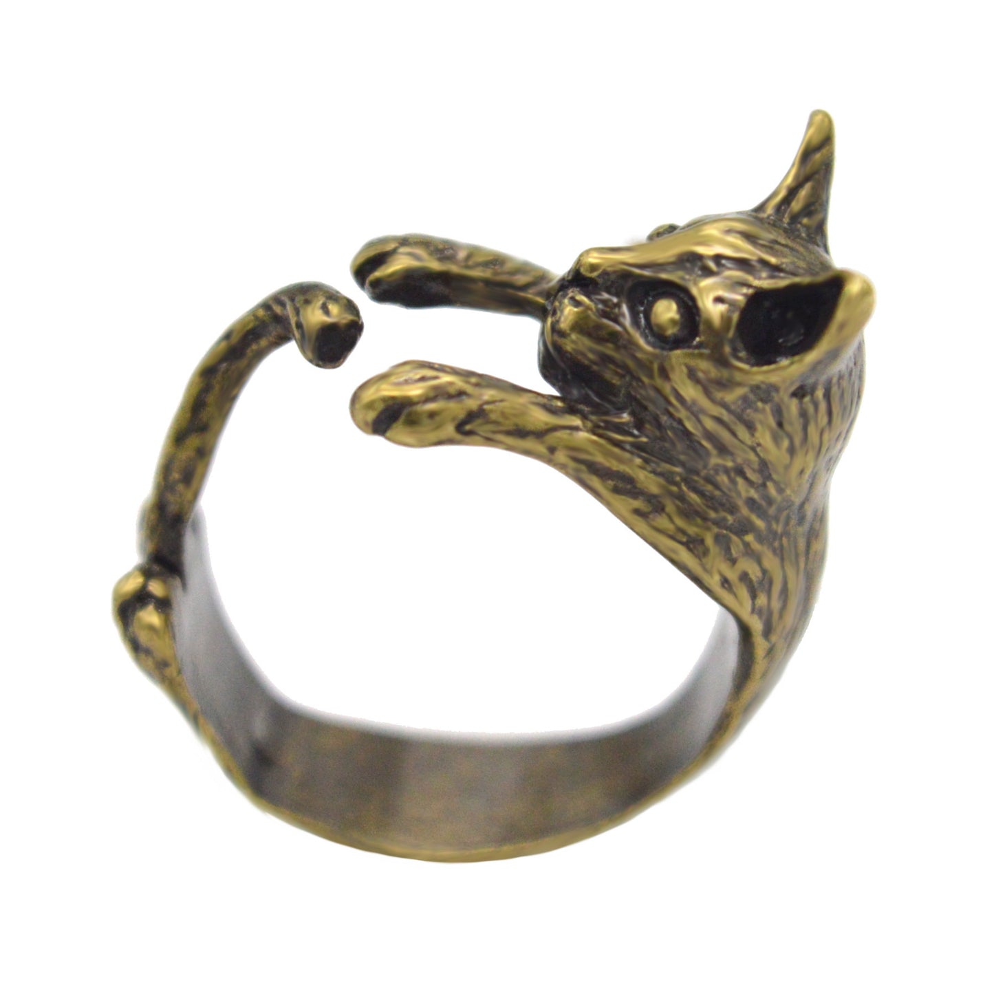 Cartoon Cat Ring With Long Tail Animal Design Alloy Jewelry Bronze Silver Black Gift For Her Cute Cat Lover Gift Idea