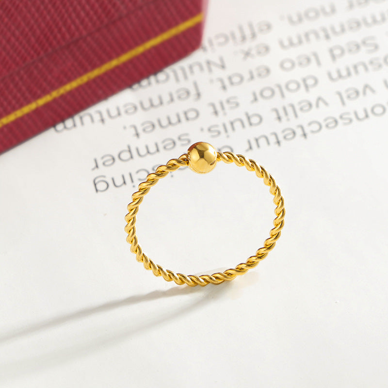Womens Golden Twist Ring Stainless Steel Trendy Fashion Jewelry Gift Round Beads Band Ring For Her Style Trend