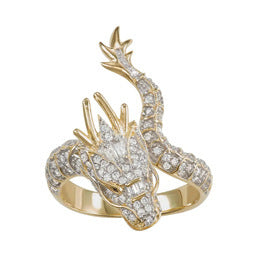 Womens Dragon Ring Alloy Statement Ring With Artificial Gems Animal Zodiac European Design Yellow Gold Fashion Jewelry